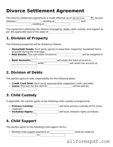 Printable Divorce Settlement Agreement Form