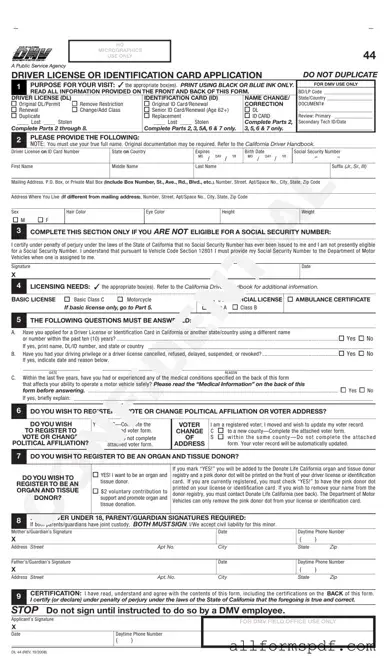 Fill Out Your Ca Dmv Dl 44 Form