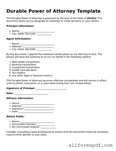 Printable Durable Power of Attorney Form