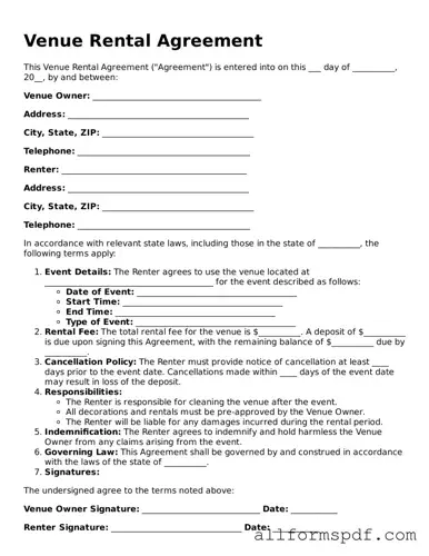Printable Venue Rental Agreement Form