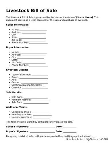Printable Livestock Bill of Sale Form