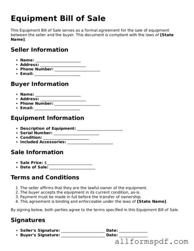 Printable Equipment Bill of Sale Form