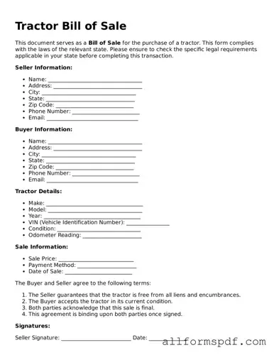 Printable Tractor Bill of Sale Form
