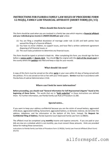 Fill Out Your Florida Financial Affidavit Short 12.902(b) Form