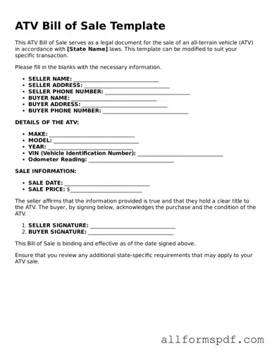 Printable ATV Bill of Sale Form