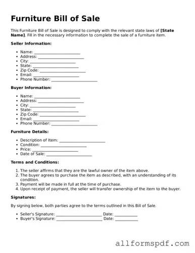 Printable Furniture Bill of Sale Form