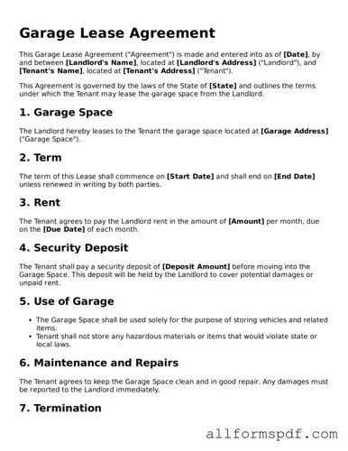 Printable Garage Lease Agreement Form