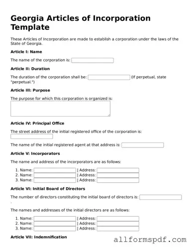 Fillable  Articles of Incorporation Form for Georgia