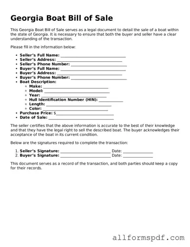Fillable  Boat Bill of Sale Form for Georgia