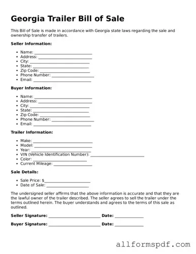 Fillable  Trailer Bill of Sale Form for Georgia