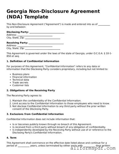 Fillable  Non-disclosure Agreement Form for Georgia