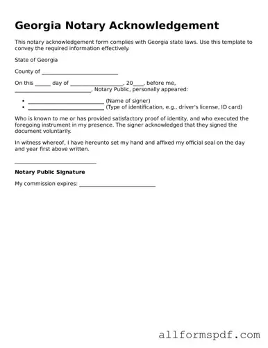 Fillable  Notary Acknowledgement Form for Georgia
