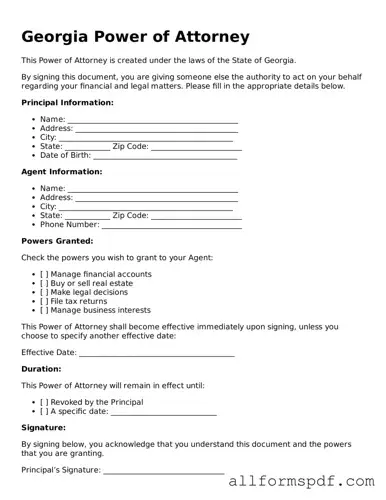 Fillable  Power of Attorney Form for Georgia
