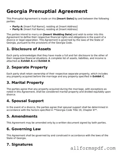 Fillable  Prenuptial Agreement Form for Georgia