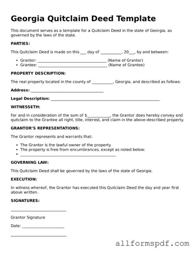 Fillable  Quitclaim Deed Form for Georgia