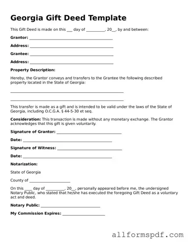 Fillable  Gift Deed Form for Georgia