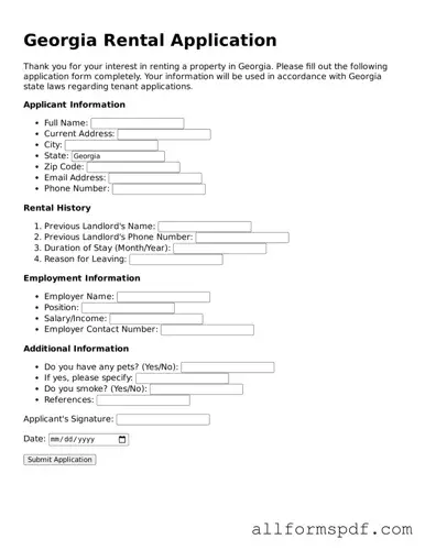 Fillable  Rental Application Form for Georgia