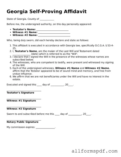 Fillable  Self-Proving Affidavit Form for Georgia