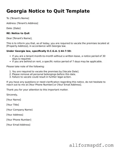 Fillable  Notice to Quit Form for Georgia