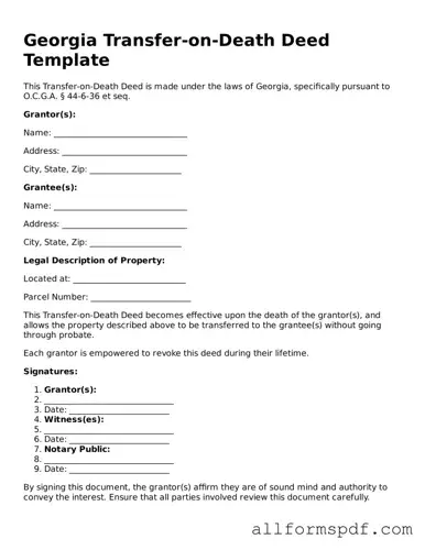 Fillable  Transfer-on-Death Deed Form for Georgia