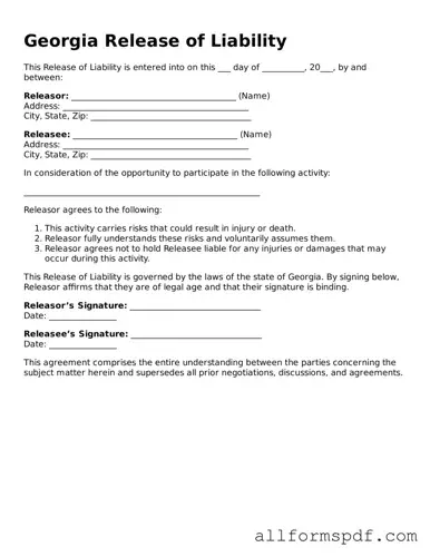 Fillable  Release of Liability Form for Georgia