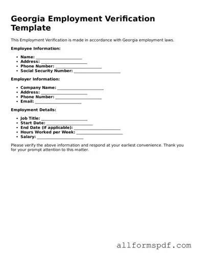 Fillable  Employment Verification Form for Georgia