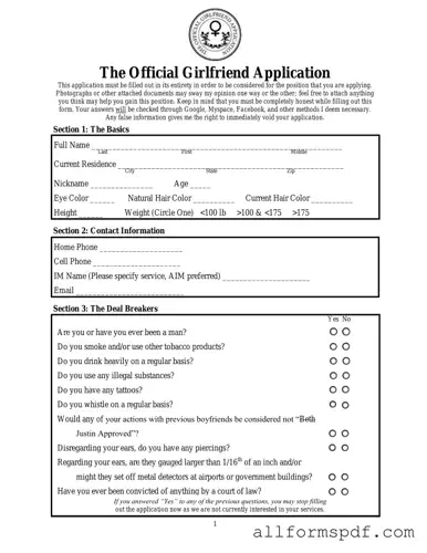 Fill Out Your Girlfriend Application Form