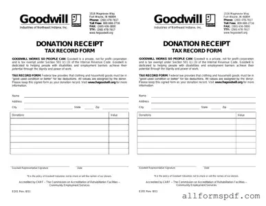 Fill Out Your Goodwill donation receipt Form