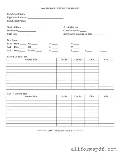 Fill Out Your High School Transcript Form