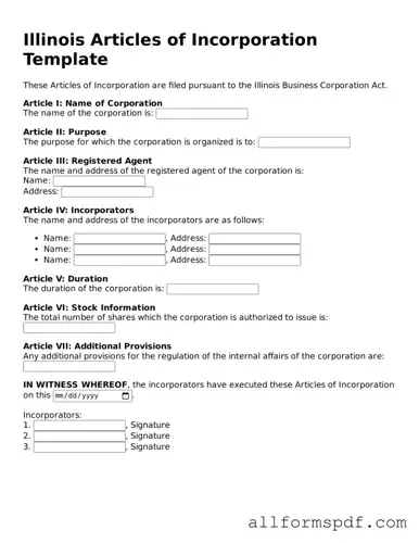 Fillable  Articles of Incorporation Form for Illinois