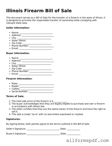 Fillable  Firearm Bill of Sale Form for Illinois