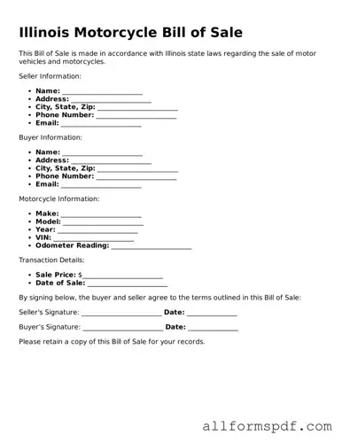 Fillable  Motorcycle Bill of Sale Form for Illinois