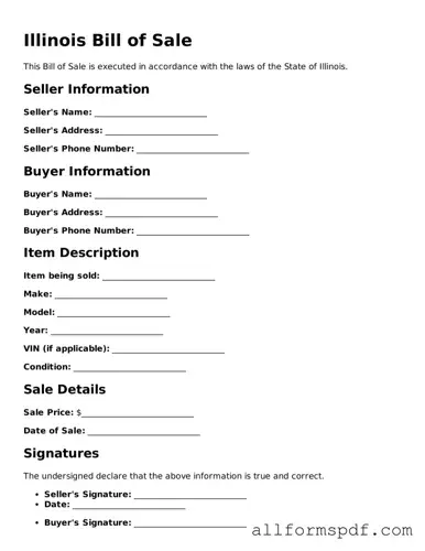 Fillable  Bill of Sale Form for Illinois