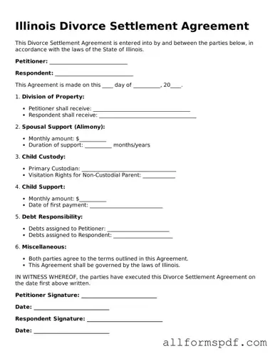 Fillable  Divorce Settlement Agreement Form for Illinois