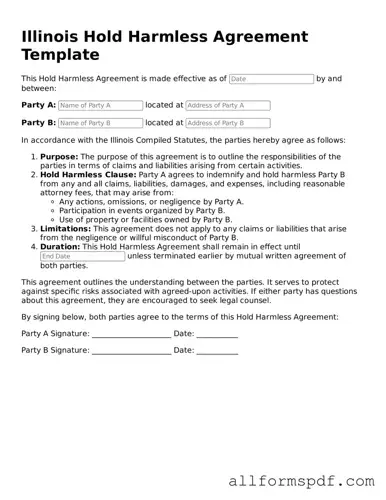 Fillable  Hold Harmless Agreement Form for Illinois