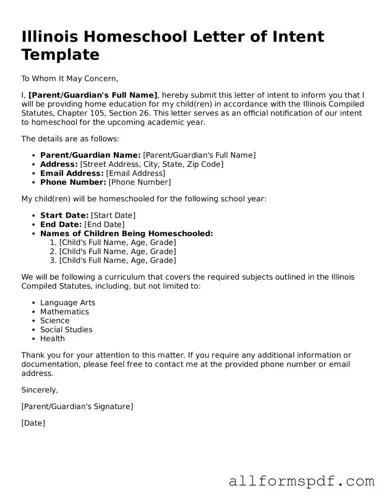 Fillable  Homeschool Letter of Intent Form for Illinois