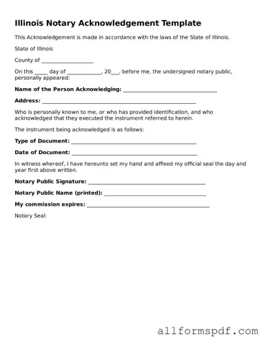 Fillable  Notary Acknowledgement Form for Illinois
