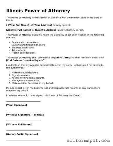 Fillable  Power of Attorney Form for Illinois