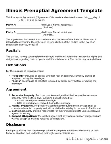 Fillable  Prenuptial Agreement Form for Illinois