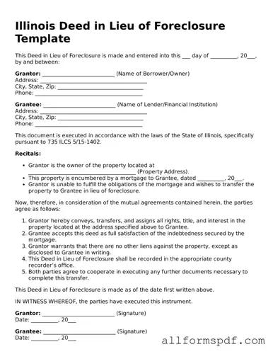 Fillable  Deed in Lieu of Foreclosure Form for Illinois