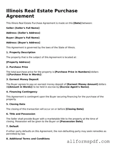 Fillable  Real Estate Purchase Agreement Form for Illinois