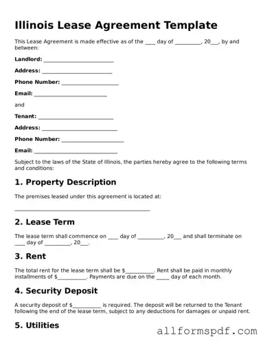 Fillable  Lease Agreement Form for Illinois