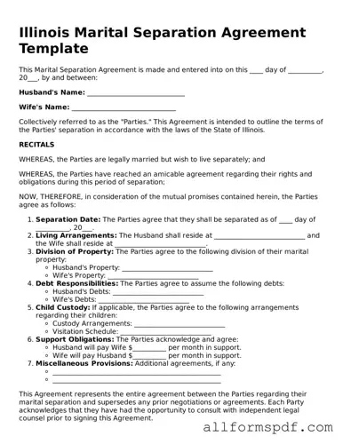 Fillable  Marital Separation Agreement Form for Illinois