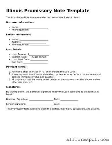 Fillable  Promissory Note Form for Illinois