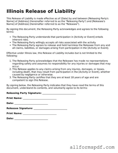 Fillable  Release of Liability Form for Illinois