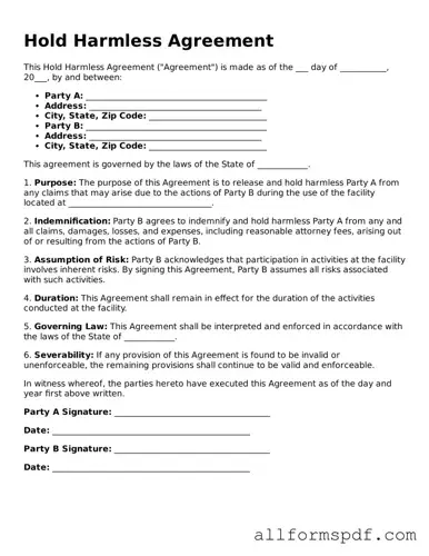 Printable Hold Harmless Agreement Form