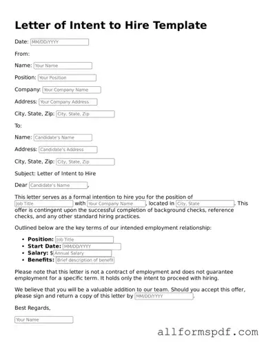Printable Letter of Intent to Hire Form