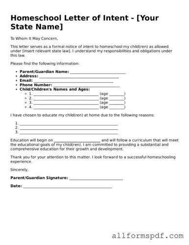 Printable Homeschool Letter of Intent Form