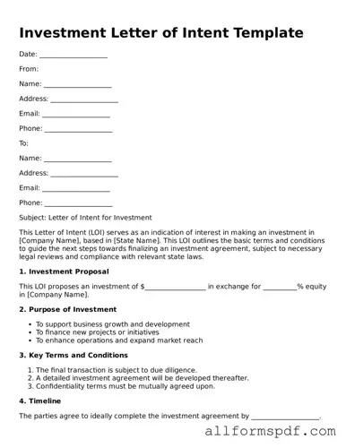 Printable Investment Letter of Intent Form