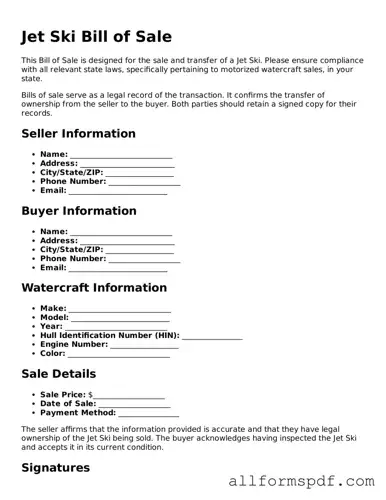 Printable Jet Ski Bill of Sale Form